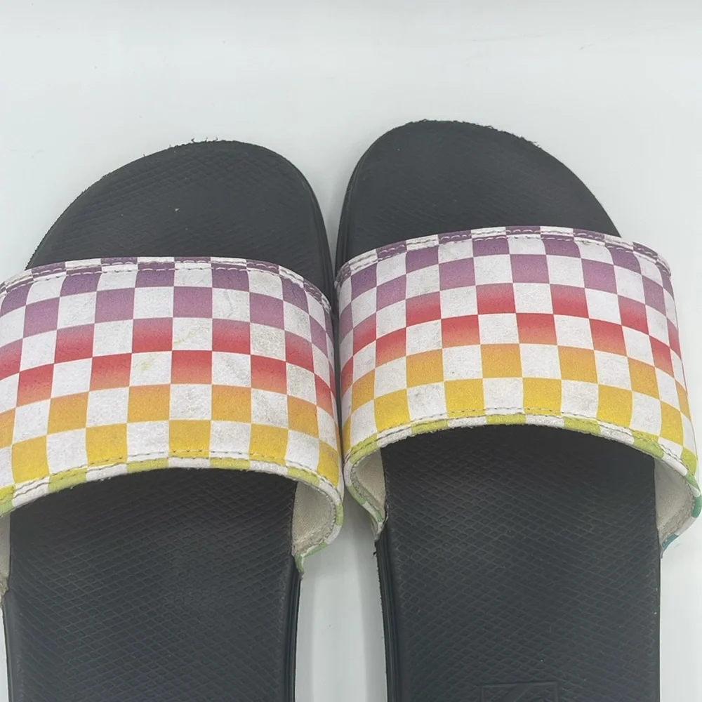 Vans Purple and Red Slide Sandals with Checkered Pattern